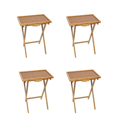 Lipper Bamboo Folding Individual Dining Snack Side Table w/ 0.5 In. Lip (4 Pack)