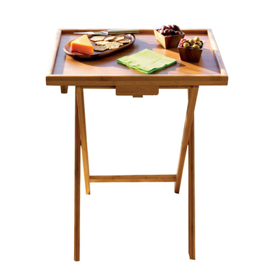 Lipper Bamboo Folding Individual Dining Snack Side Table w/ 0.5 In. Lip (4 Pack)
