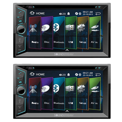 Soundstream 2 DIN DVD/CD Multimedia Bluetooth 6.5" Touchscreen Receiver (2 Pack)