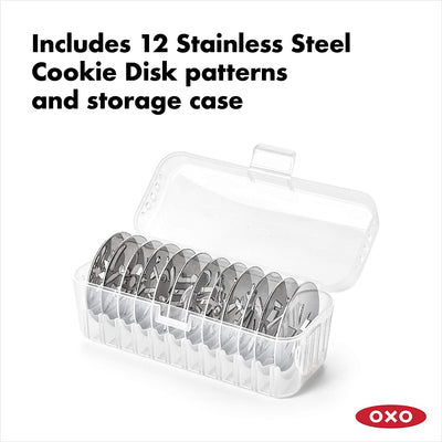 OXO Good Grips Cookie Press with 12 Stainless Steel Disks & Storage Case, White