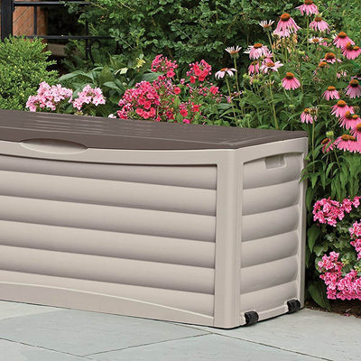 Suncast 103 Gallon Capacity Resin Outdoor Patio Storage Deck Box, Taupe (2 Pack)