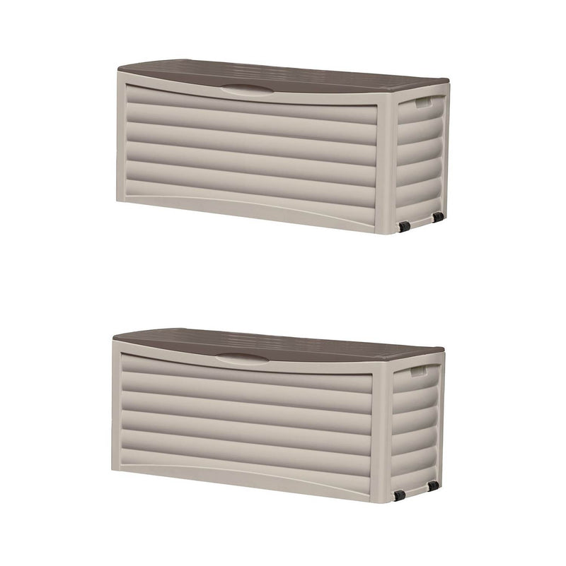 Suncast 103 Gallon Capacity Resin Outdoor Patio Storage Deck Box, Taupe (2 Pack)