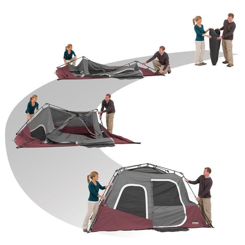 CORE Instant Cabin 11 x 9 Foot 6 Person Cabin Tent with Air Vents and Loft, Red