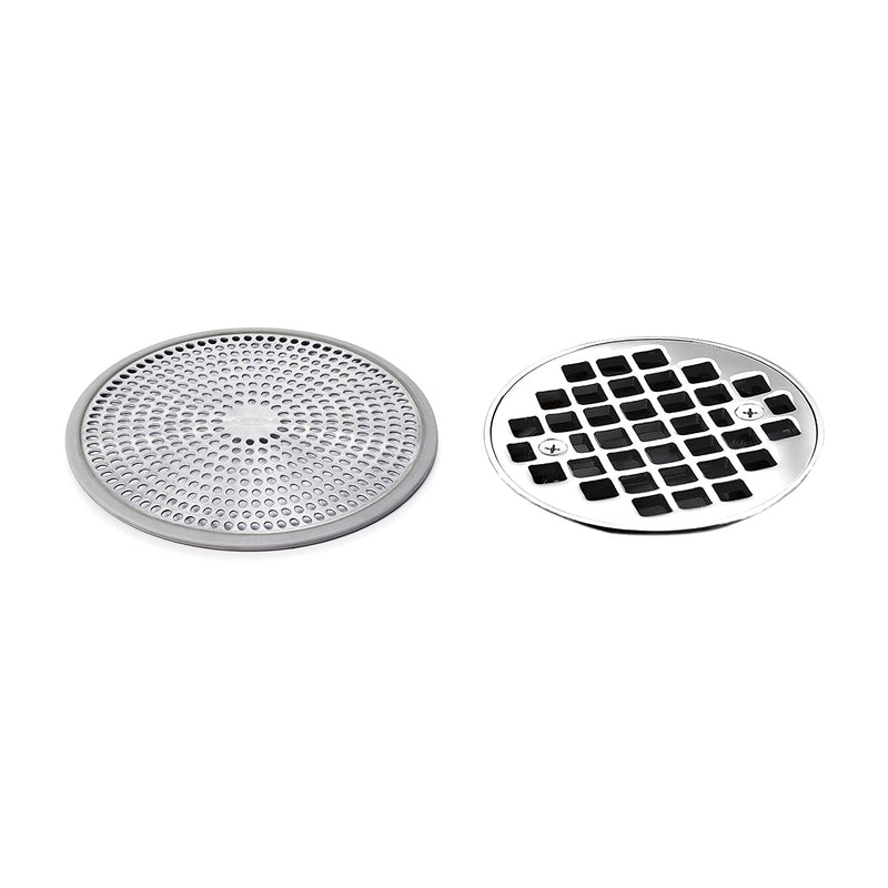 OXO Good Grips Stainless Steel and Silicone Shower Stall Drain Protector, Silver