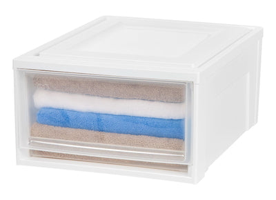 IRIS 30 Quart Medium Stackable Plastic Storage Chest Drawer Bin, White (3 Pack)