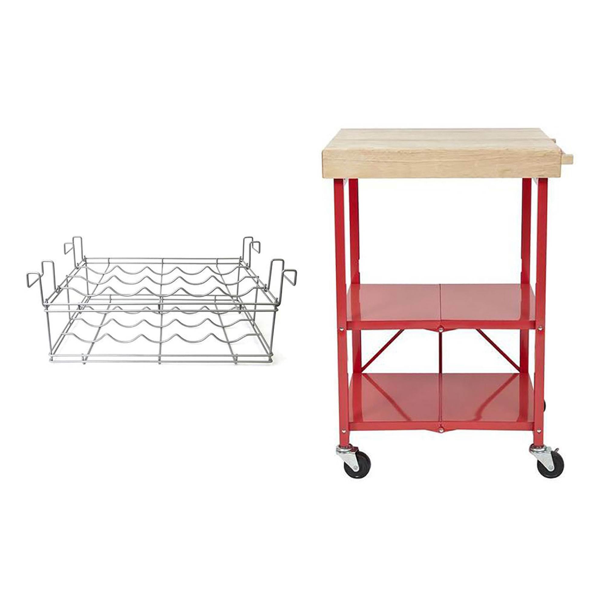 Origami 3 Shelf Kitchen Island Bar Cart with Double Wine Rack Bottle Holder - VMInnovations