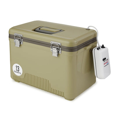 13 Quart Insulated Live Bait Fishing Outdoor Cooler w/ Water Pump, Tan (2 Pack)