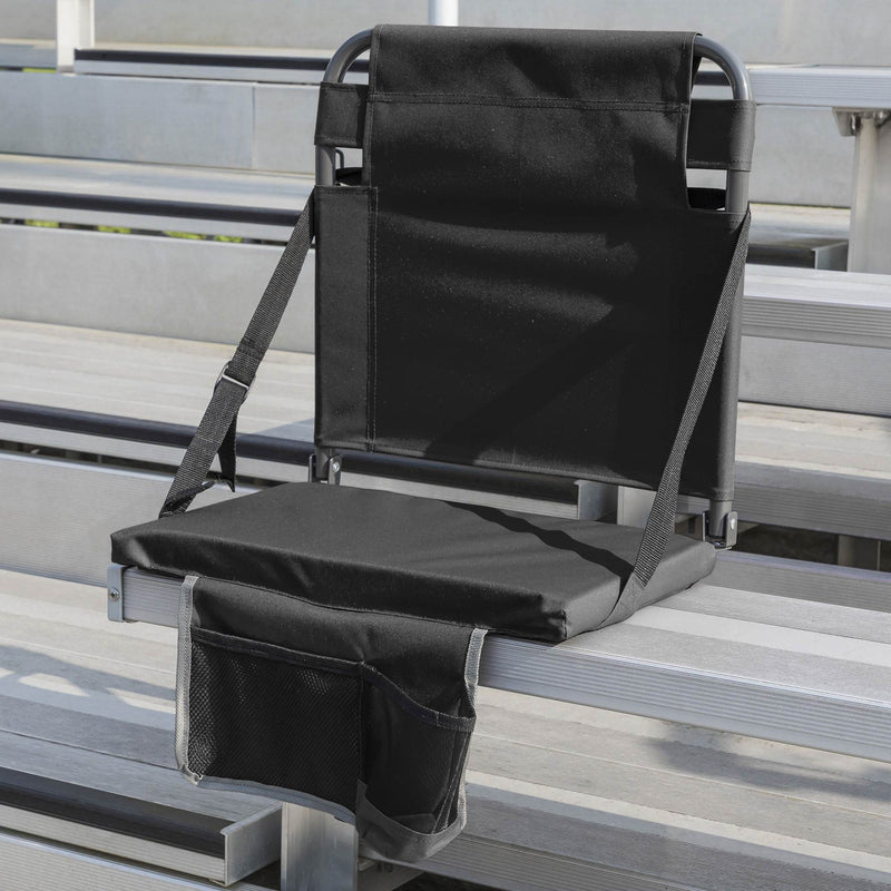 Eastpoint Sports Adjustable Backrest Stadium Seat w/ Cup Holder, Black (2 Pack)