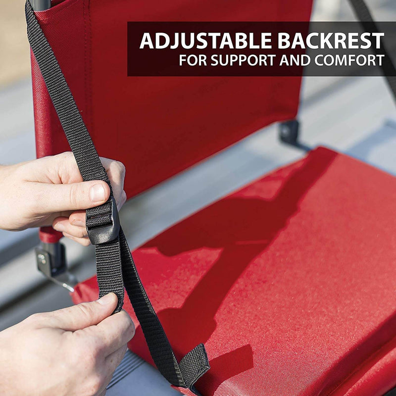 Eastpoint Sports Adjustable Backrest Stadium Seat w/ Cup Holder, Red (2 Pack)