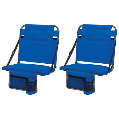 EastPoint Sports Adjustable Back Stadium Seat w/ Cup Holder, Royal Blue (2 Pack)