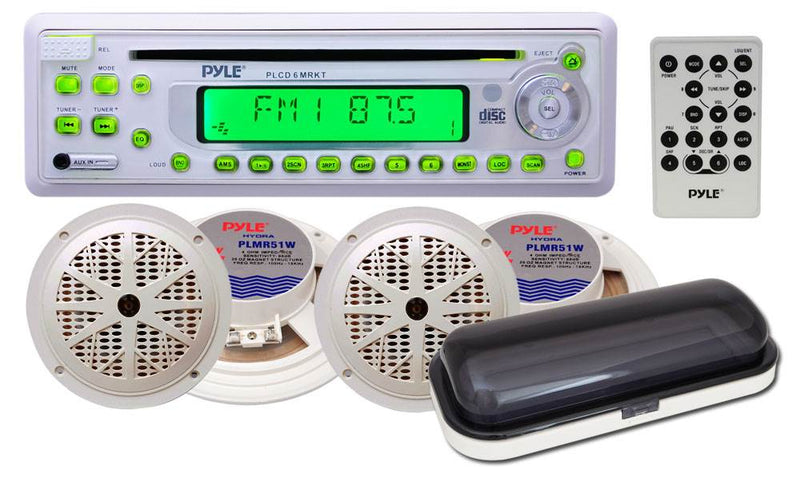 PYLE PLCD6MRKT Marine/Boat Stereo Radio CD Player Receiver+4 Speakers Package
