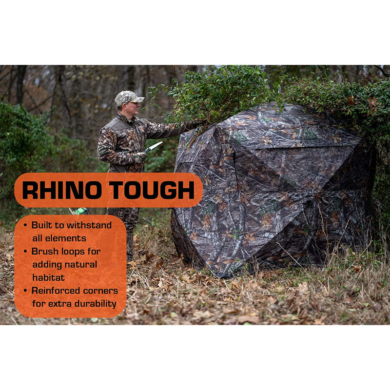 Rhino Blinds R150 3 Person Outside Game Hunting Ground Blind, Mossy Oak (Used)