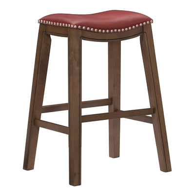 Homelegance 29" Pub Height Wooden Bar Stool Saddle Seat Barstool, Red Brown
