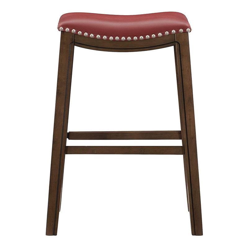 Homelegance 29" Counter Height Wooden Saddle Seat Barstool, Red Brown (2 Pack)