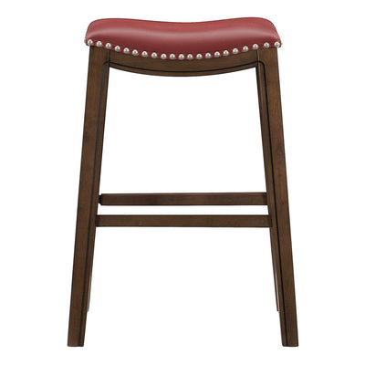 Homelegance 29" Counter Height Wooden Saddle Seat Barstool, Red (4 Pack)