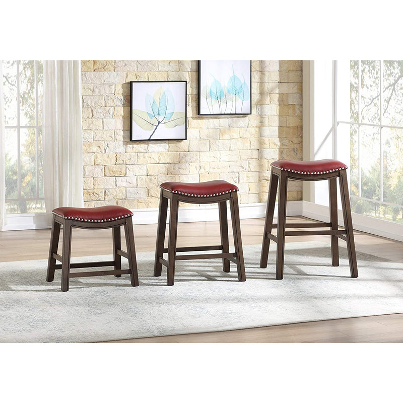 Homelegance 29" Pub Height Wooden Bar Stool Saddle Seat Barstool, Red Brown