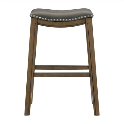 Homelegance 29" Counter Height Wooden Saddle Seat Barstool, Gray Brown (4 Pack)