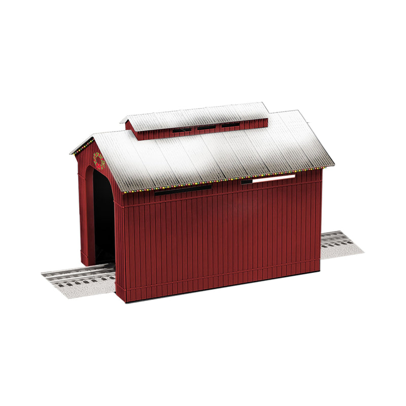 Lionel Lighted Christmas Snow Half Covered Bridge Train Model Accessory, Red