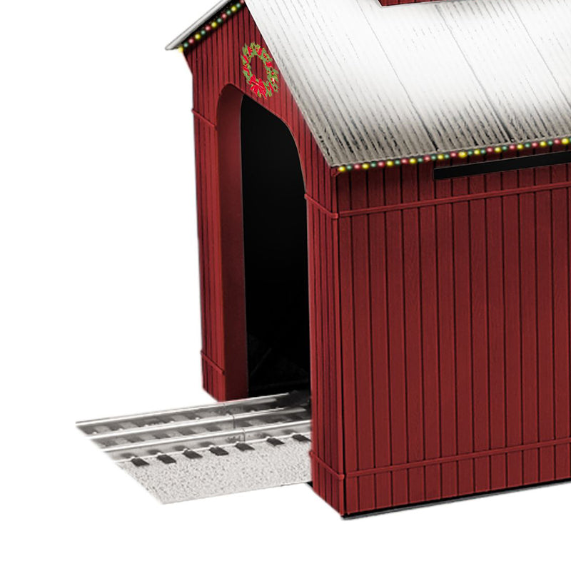 Lionel Lighted Christmas Snow Half Covered Bridge Train Model Accessory, Red