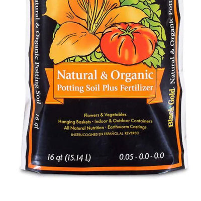 SunGro Black Gold Natural and Organic Potting Soil Fertilizer Mix, 16 Quarts