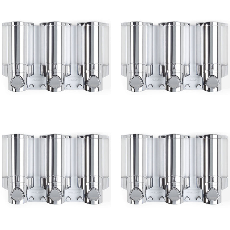 Better Living Products 3 Chamber Adhesive Shower Dispenser, Chrome (4 Pack)