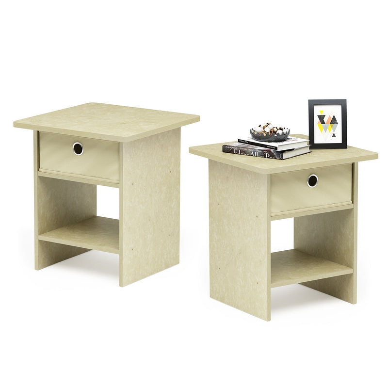 Furinno EX Home Living Nightstand Side Table, Cream Faux Marble/Ivory (2 Pack)