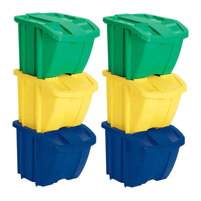 Suncast BH183PK Stackable Recycling Bin Containers & Lids, Multicolored 6 Bins - VMInnovations