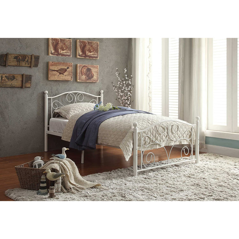 Homelegance Pallina Twin Size Metal Platform Bed Frame with Headboard, White