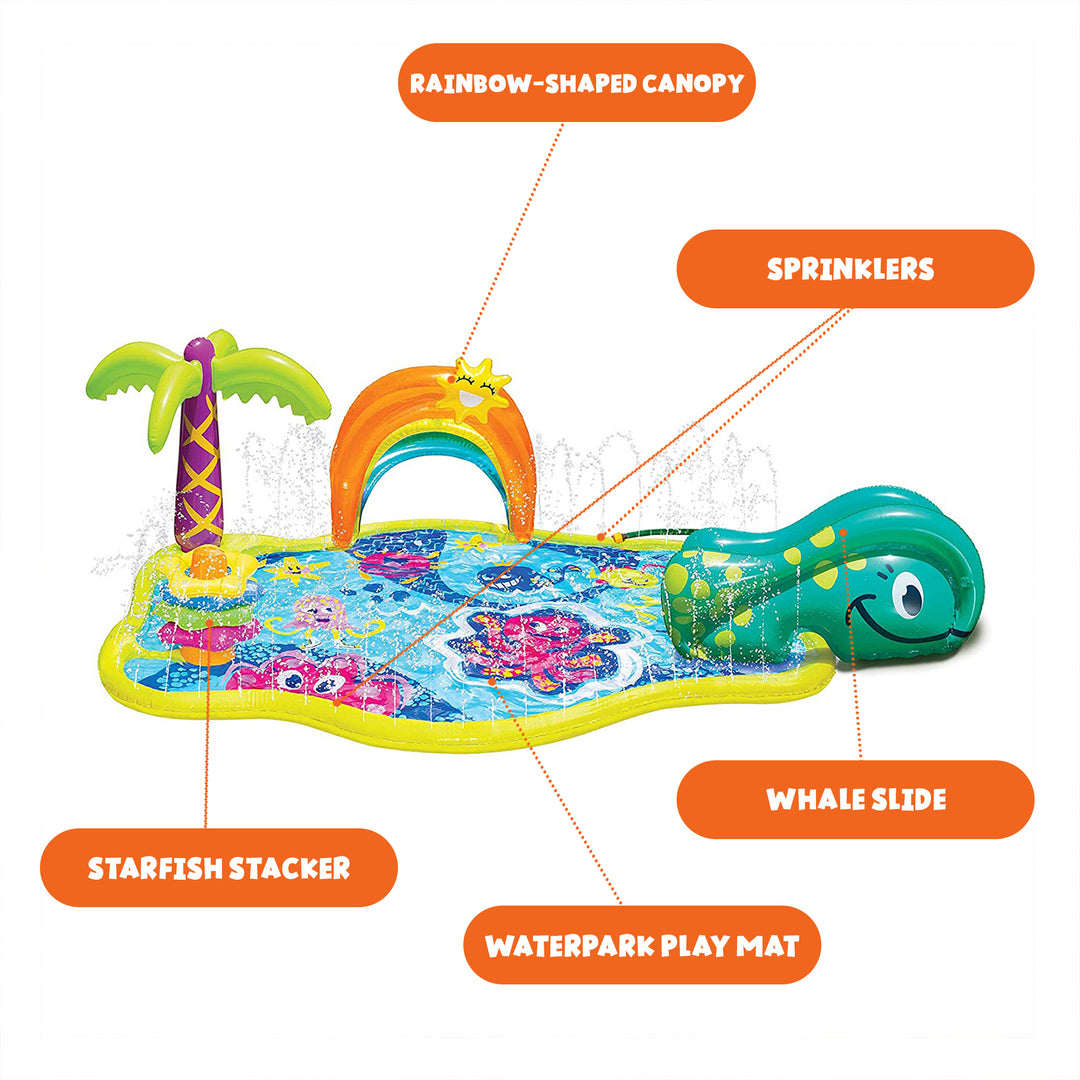 Banzai Splish 'N Splash Kids Inflatable Outdoor Water Park Play Mat with Slide - VMInnovations