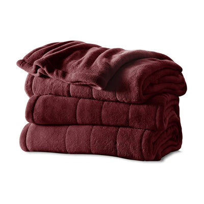 Sunbeam Full Size Soft Microplush Heated Blanket with 10 Heat Settings, Garnet