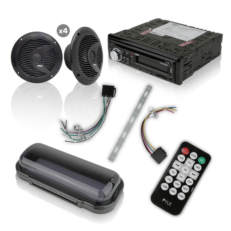 Pyle Marine Bluetooth Receiver Stereo System w/ 2 Pair 6.5 Inch Speakers, Black