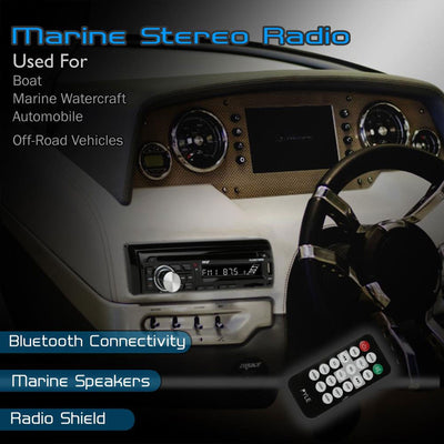 Pyle Marine Bluetooth Receiver Stereo System w/ 2 Pair 6.5 Inch Speakers, Black
