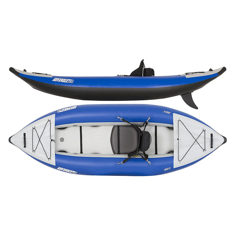 Sea Eagle 300X Inflatable 1 Person Kayak Explorer with Pro Package, White/Blue