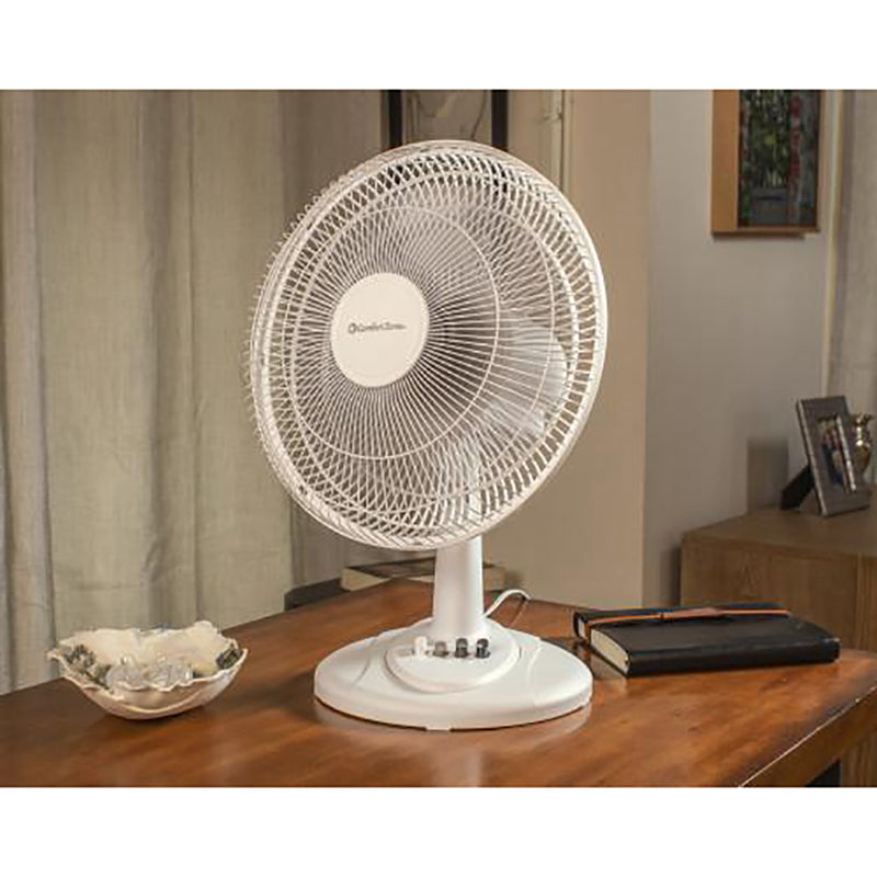 Comfort Zone 12" High Velocity 3 Speed Adjustable Oscillating Table Fan, White - VMInnovations