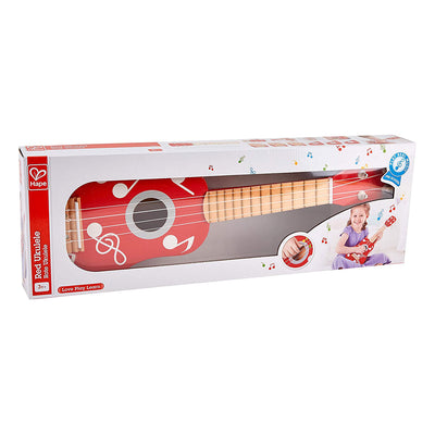 Hape 4 String Wooden Ukulele Toy Children's Tuneable Musical Instrument, Dot Red