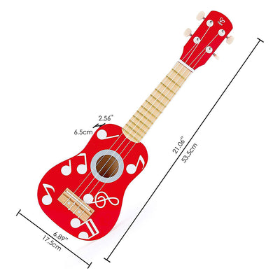 Hape 4 String Wooden Ukulele Toy Children's Tuneable Musical Instrument, Dot Red