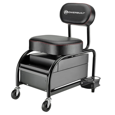 Powerbuilt Pro Detailer & Mechanics Padded Roller Garage Seat Chair w/ Storage