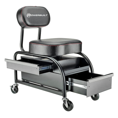 Powerbuilt Pro Detailer & Mechanics Padded Roller Garage Seat Chair w/ Storage