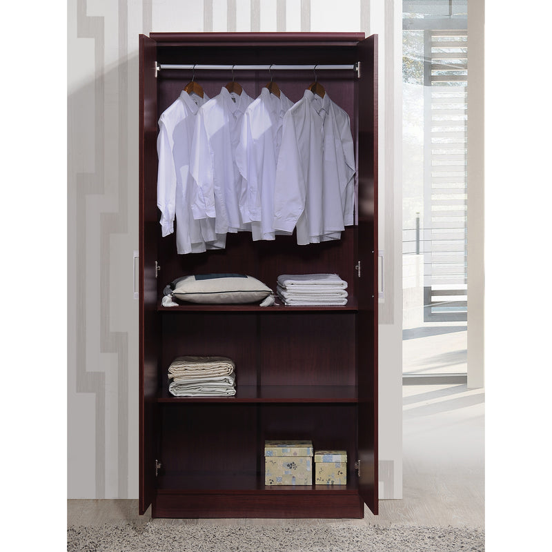 Hodedah HID8600 Bedroom 2 Door Wardrobe Armoire w/ Adjustable Shelves, Mahogany