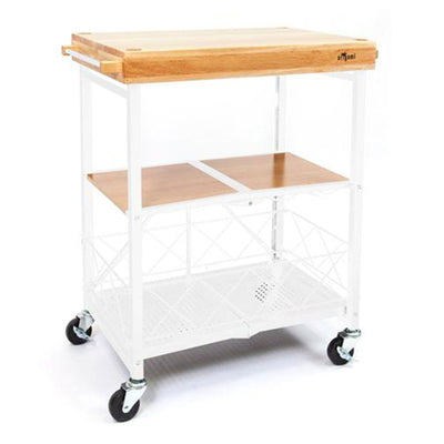 Origami Foldable Wheeled Portable Wood Top Rolling Entertainment Cart, White