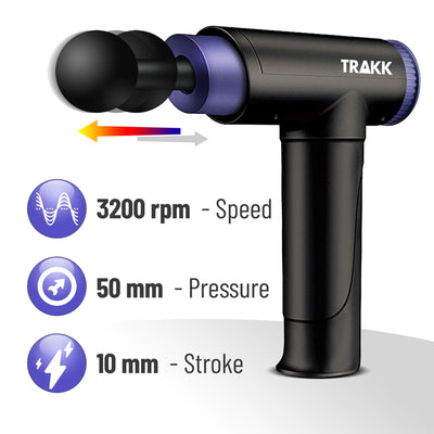 TRAKK Deep Tissue Handheld Athlete Massage Gun Therapy w/ 4 Speeds & Attachments