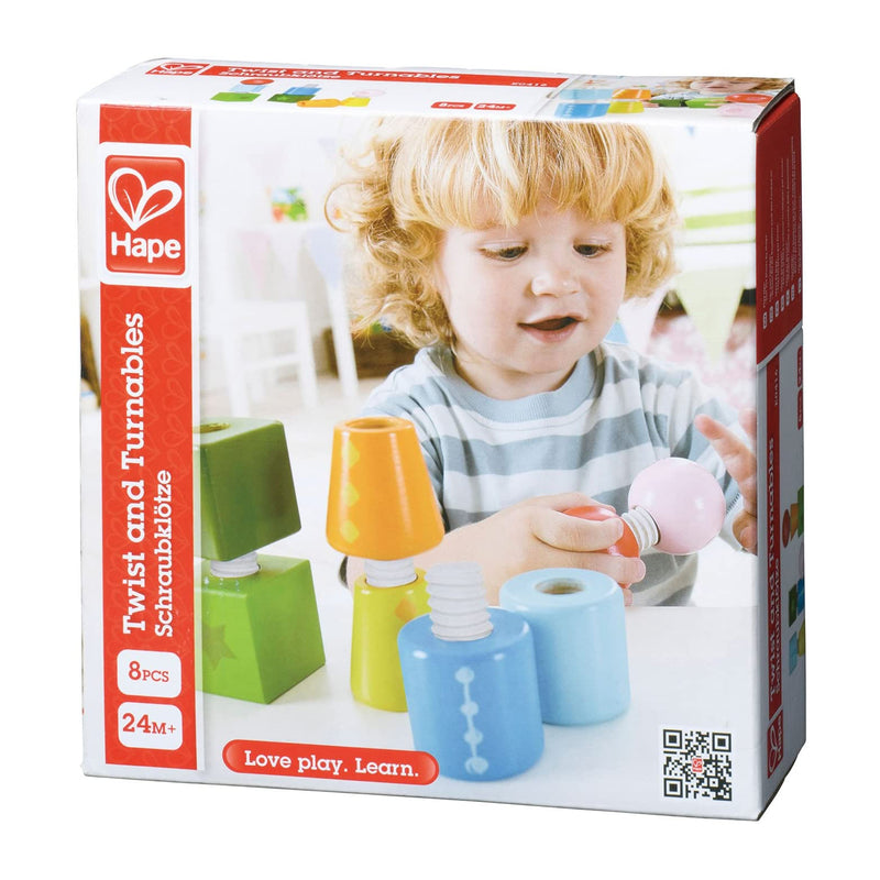 Hape 8 Piece Twist and Turnables Wooden Building Block Set for Ages 2 and Up