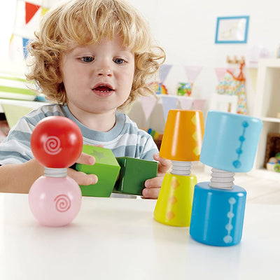 Hape 8 Piece Twist and Turnables Wooden Building Block Set for Ages 2 and Up