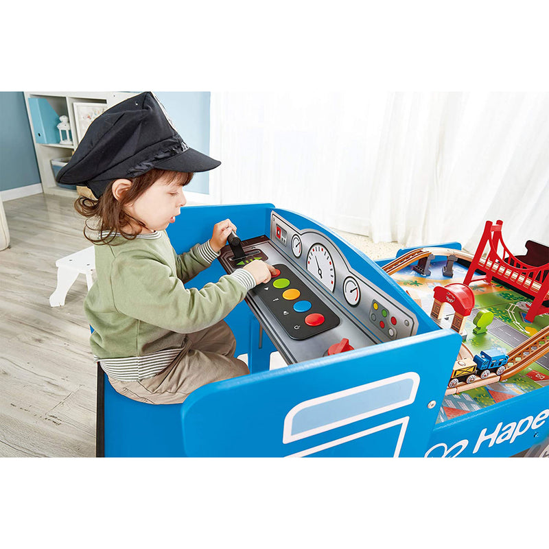 Hape Deluxe Full Wooden Ride On Foldable Engine Table, Blue, Kids Ages 3 and Up