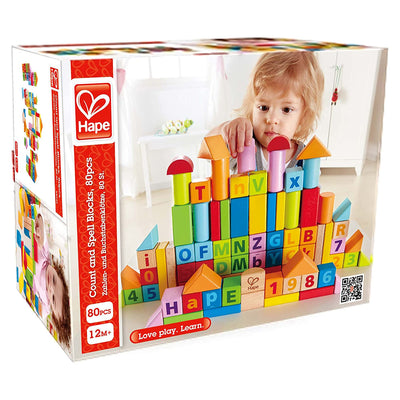 Hape Colored Stacking Blocks Solid Wooden Playset for Ages 3 and Up, 80 Pieces