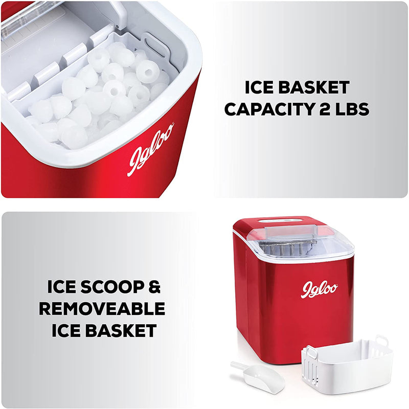 Igloo Portable Countertop Ice Maker Machine, 26 Pound Per Day Capacity, Red