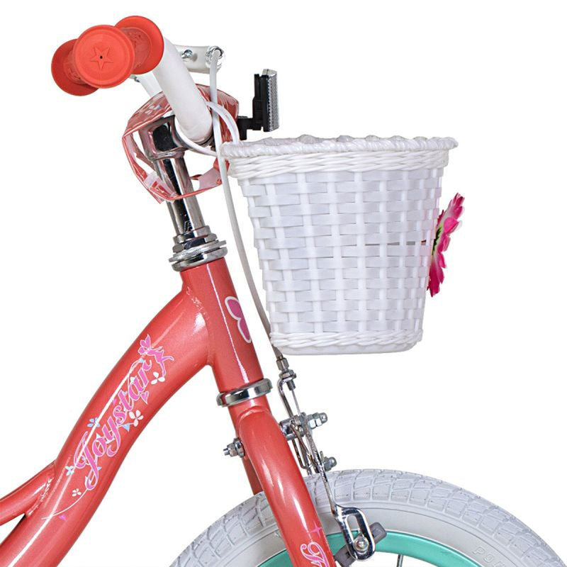 Joystar Fairy 18" Kids Bike with Training Wheels Ages 5 to 9, Coral Pink & Blue