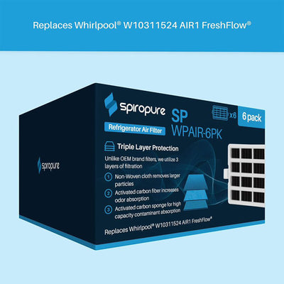 SpiroPure SP-WPAIR-6PK Refrigerator Fresh Air Flow Filter Replacement, 6 Pack