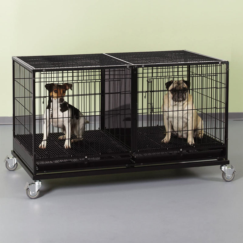 ProSelect Stackable Steel Modular Dog Cage with Tray and Divider Panel, Black