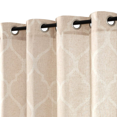 JINCHAN Flax Linen 72 Inch Grommet Moroccan Farmhouse Curtains, Beige (2 Panels)